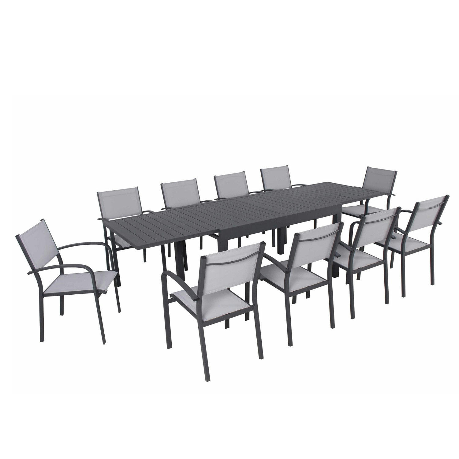 MILO 10 - Ensemble de jardin 10 places extensible en aluminium anthracite gris
