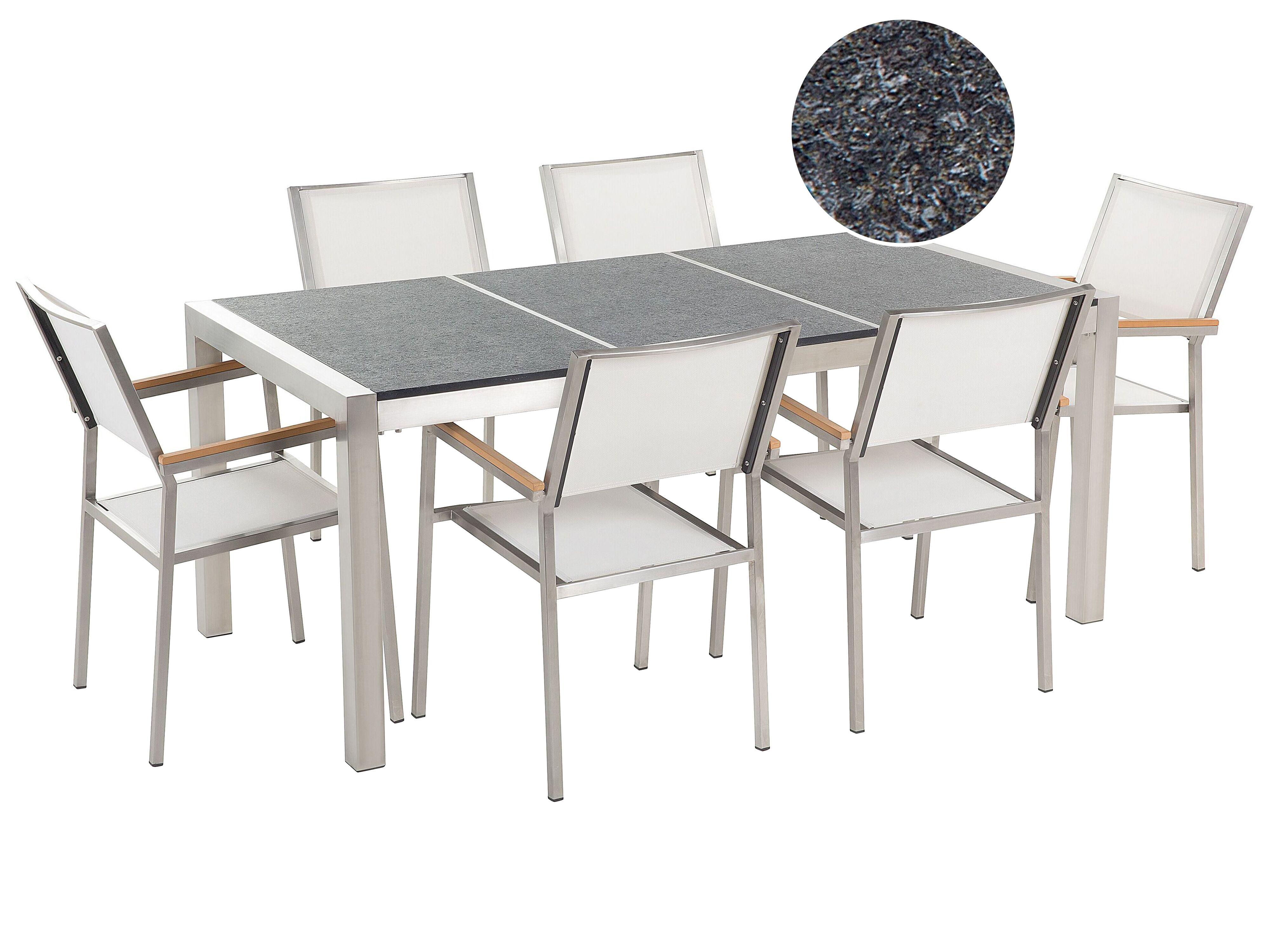Garden Dining Set 6 Seater GROSSETO Triple Plate Basalt Flamed Black/ White