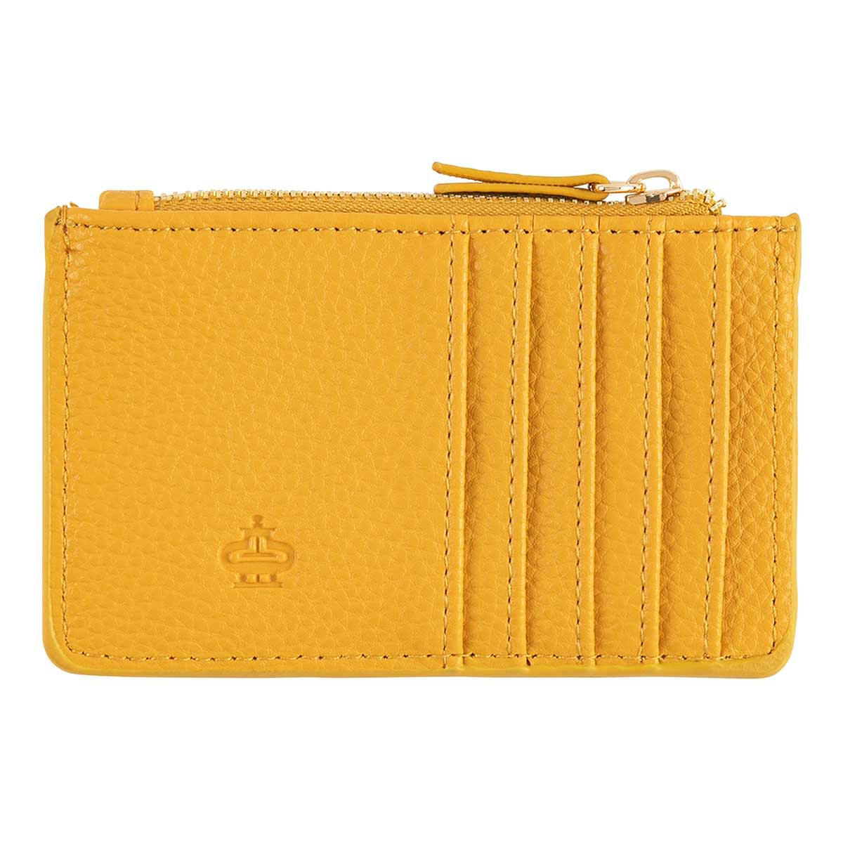 - Porte-cartes Zippé - Feuille Dorée - Jaune Moutarde