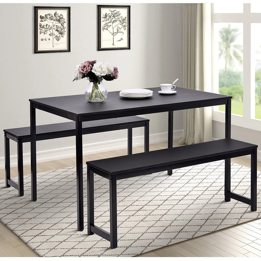 Dining Room Table Set, 3-Piece Breakfast Nook Dining Table Set with Two Benches, Dining Room Table Set Kitchen Table Set