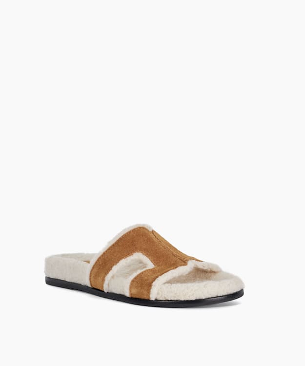 Loupa Tan - Topstitch-Detail Comfort-Footbed Slider Sandals