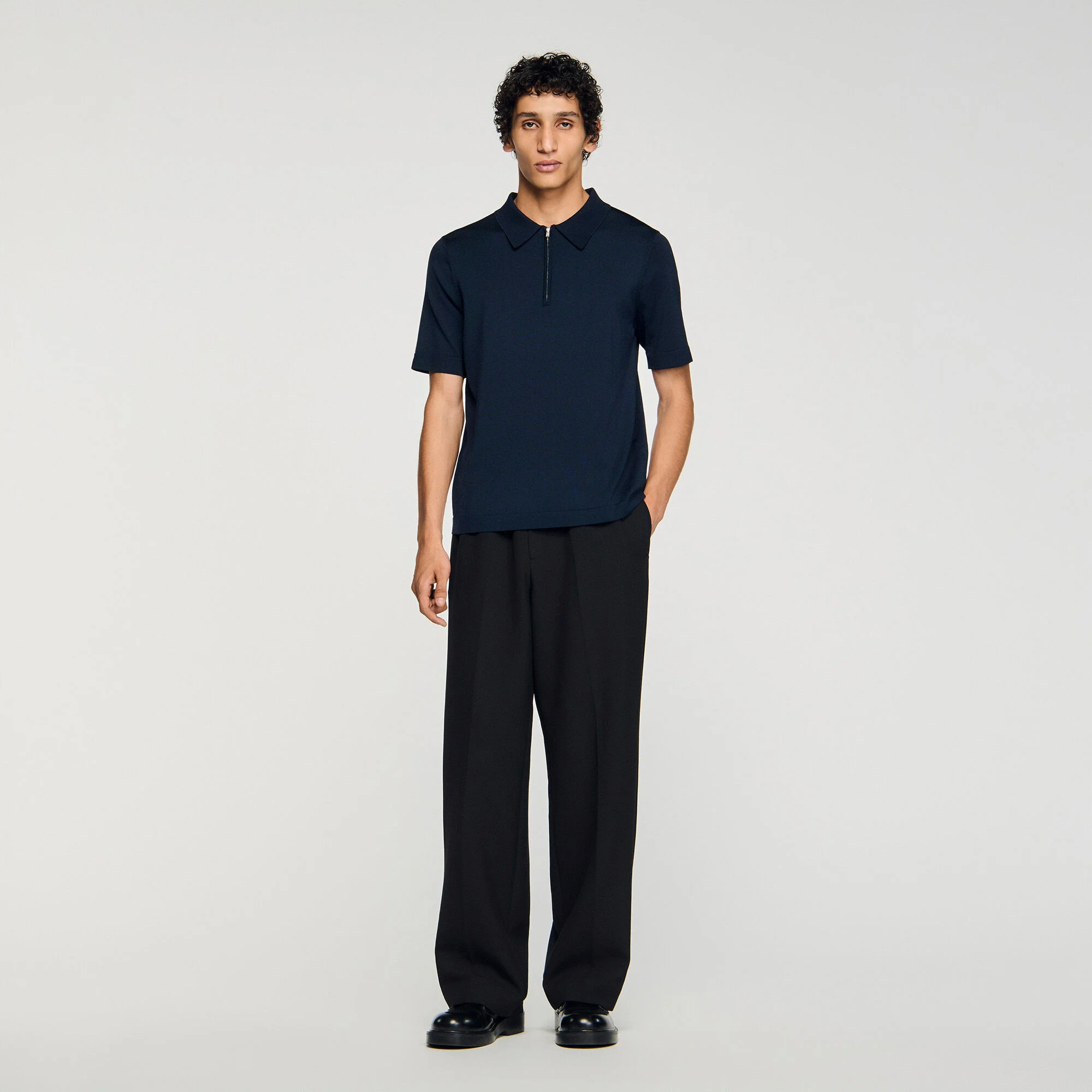 Polo en maille à col zippé