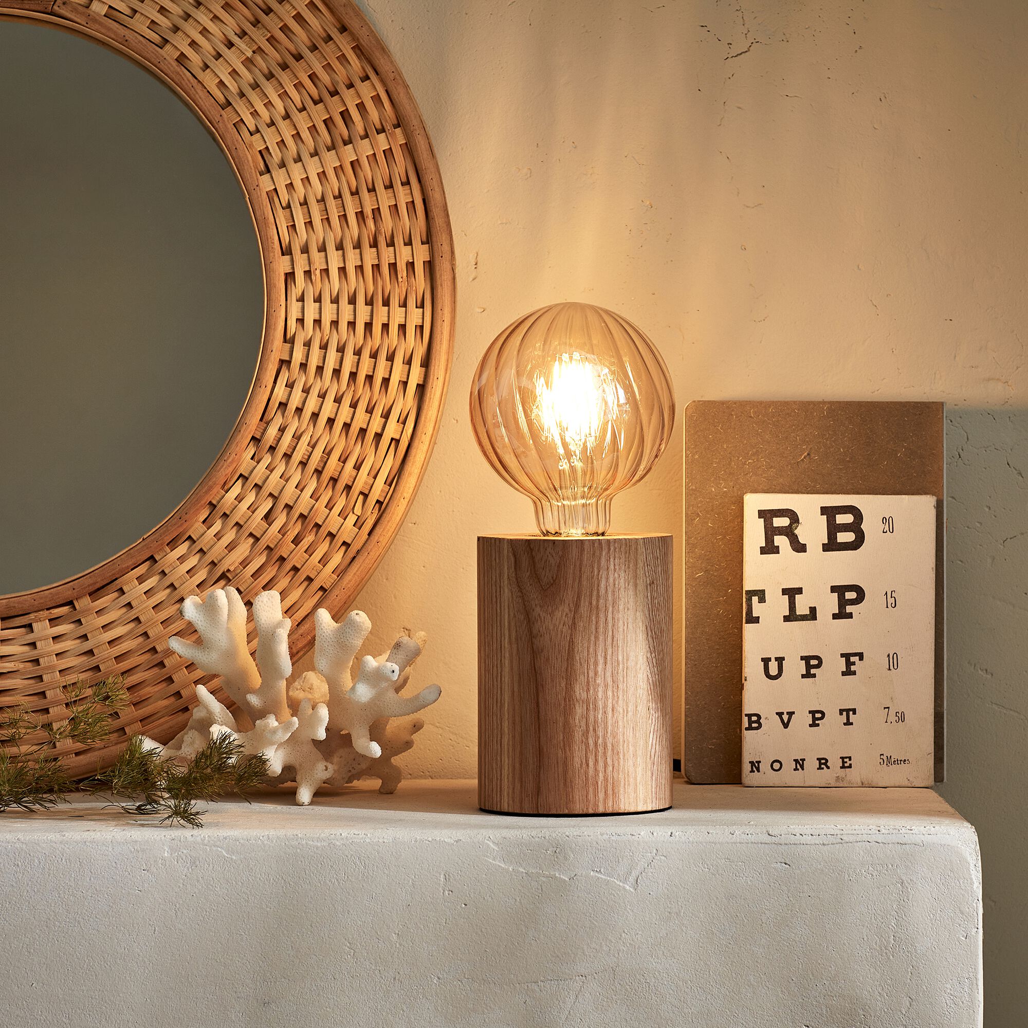 TRETS - Pied de lampe électrifié en bois de chêne - bois clair H12,5cm
