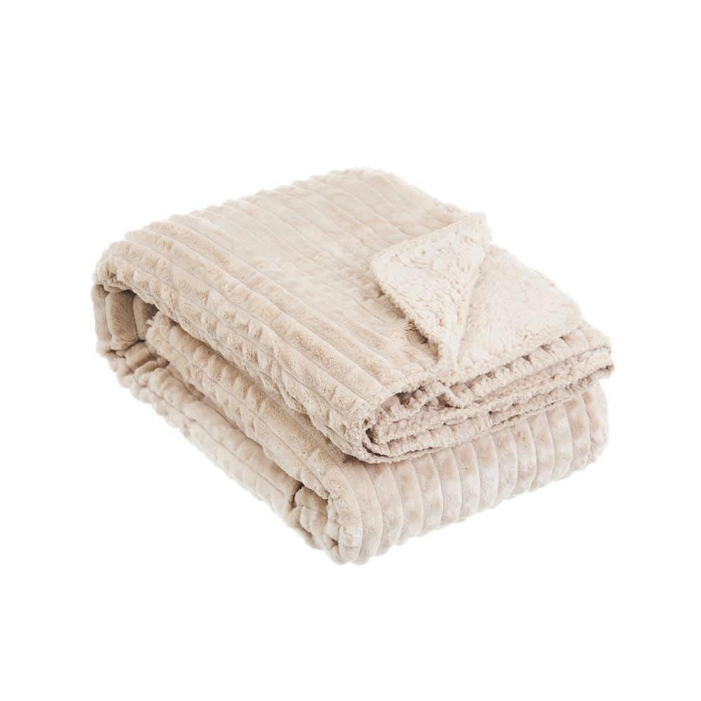 - Plaid flanelle et fausse fourrure sherpa beige 125x150cm