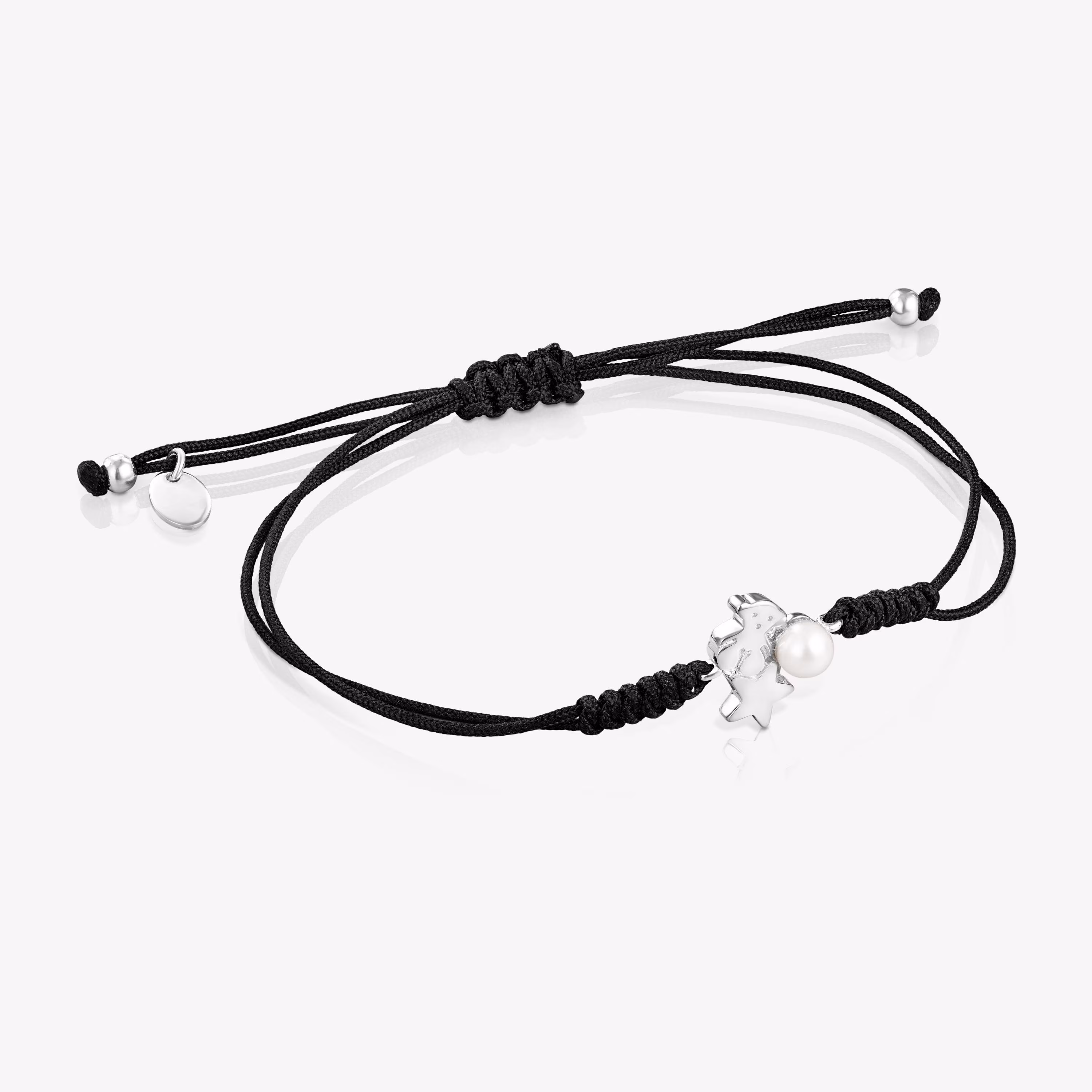 Pulsera de plata con perla y cordón negro Nocturne