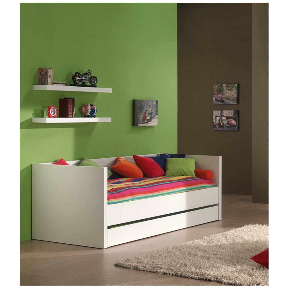 LARA - Lit capitaine 90x200 sommier inclus blanc