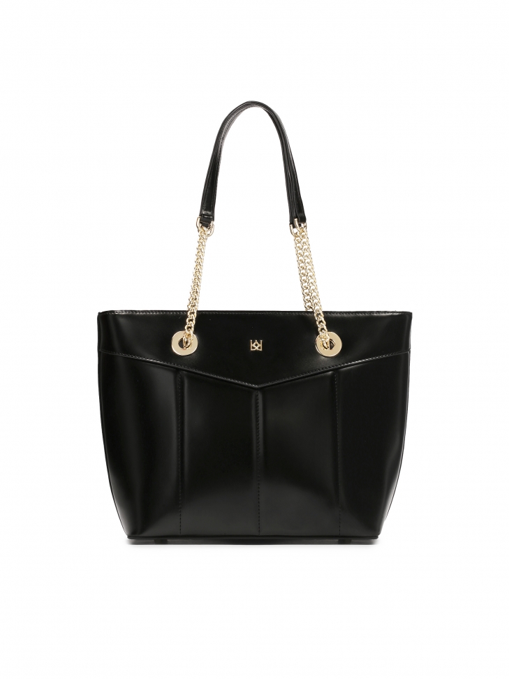 Black handbag with long shoulder handles