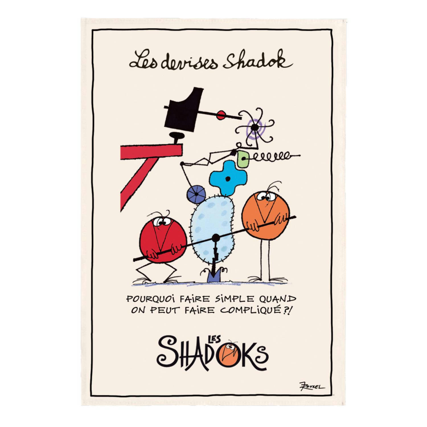 SHADOKS - Torchon  pourquoi faire simple en coton ecru 48 x 72