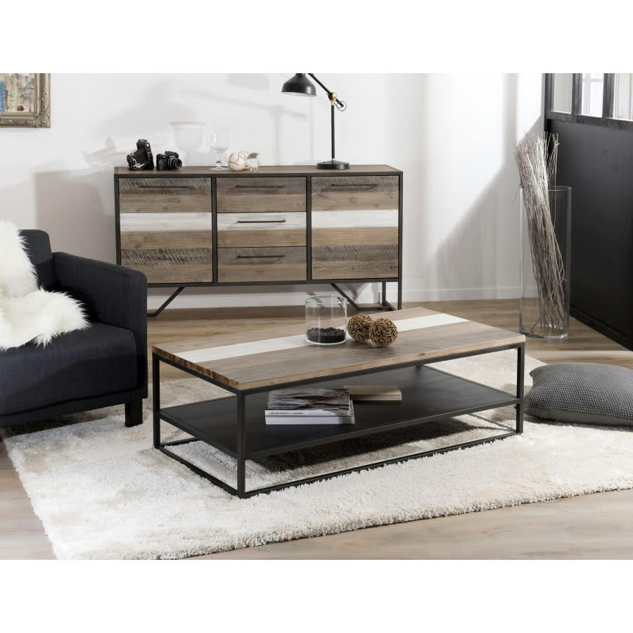 LEANDRE - Table basse avec tablette en acacia et métal L120