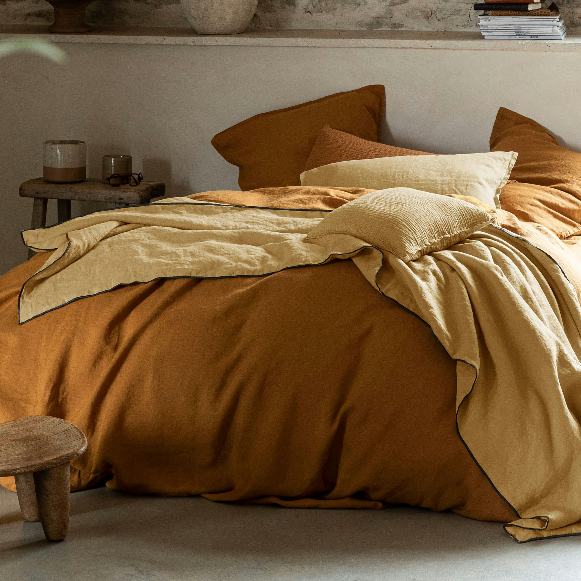 AUTOUR DU LIN - Couvre-lit en lin lavé 110x230cm Caramel