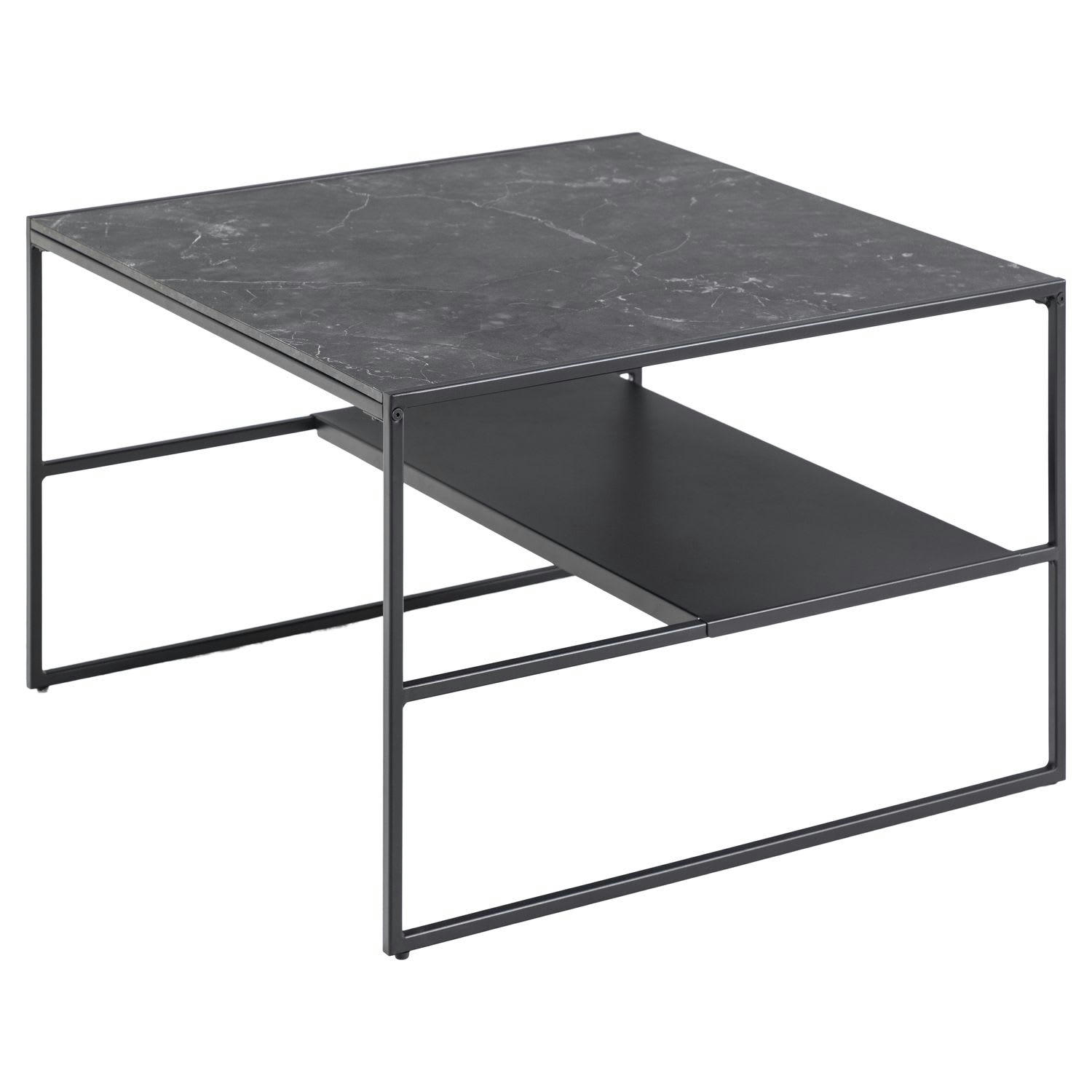 FÉLICE - Table basse 2 niveaux en mélamine et métal noir