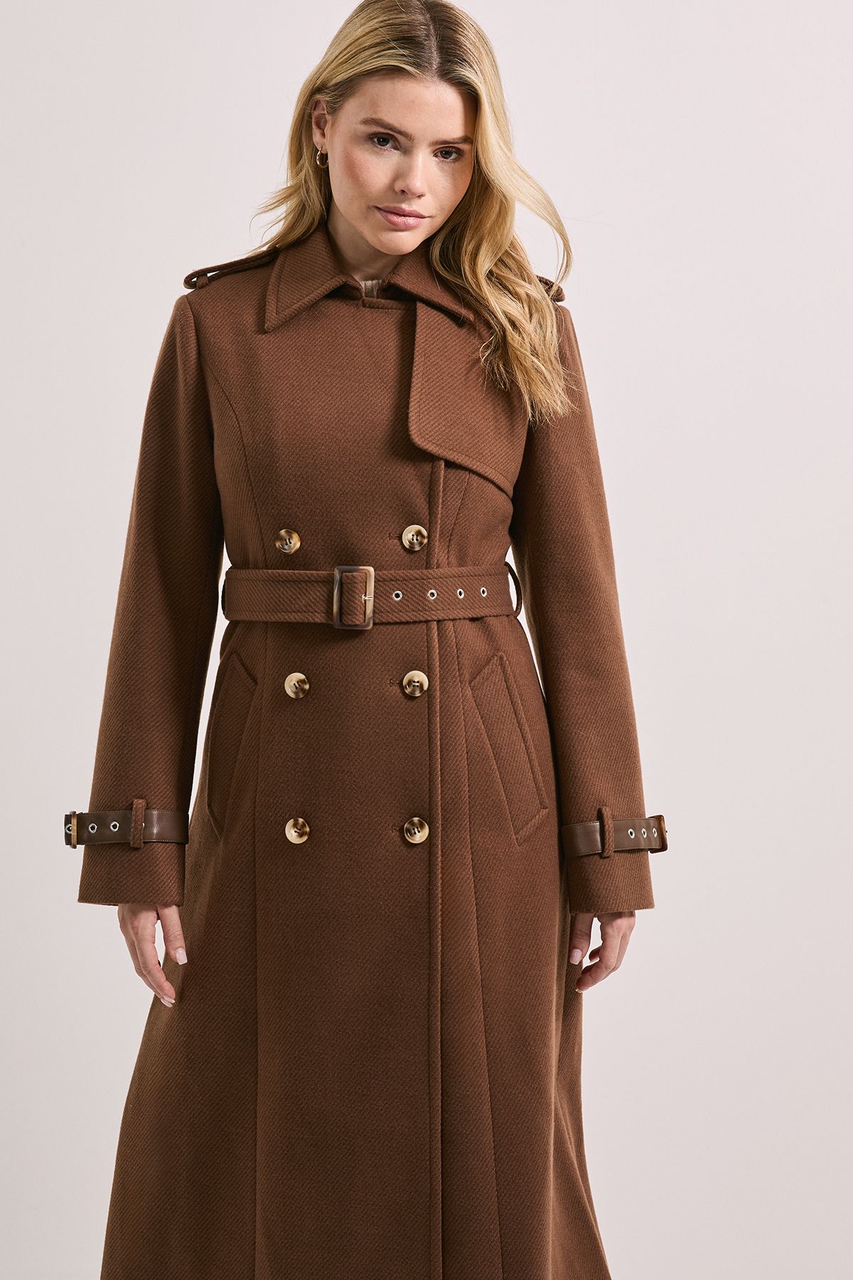 Dorothy Perkins Cuff Detail Buttoned Longline Coat