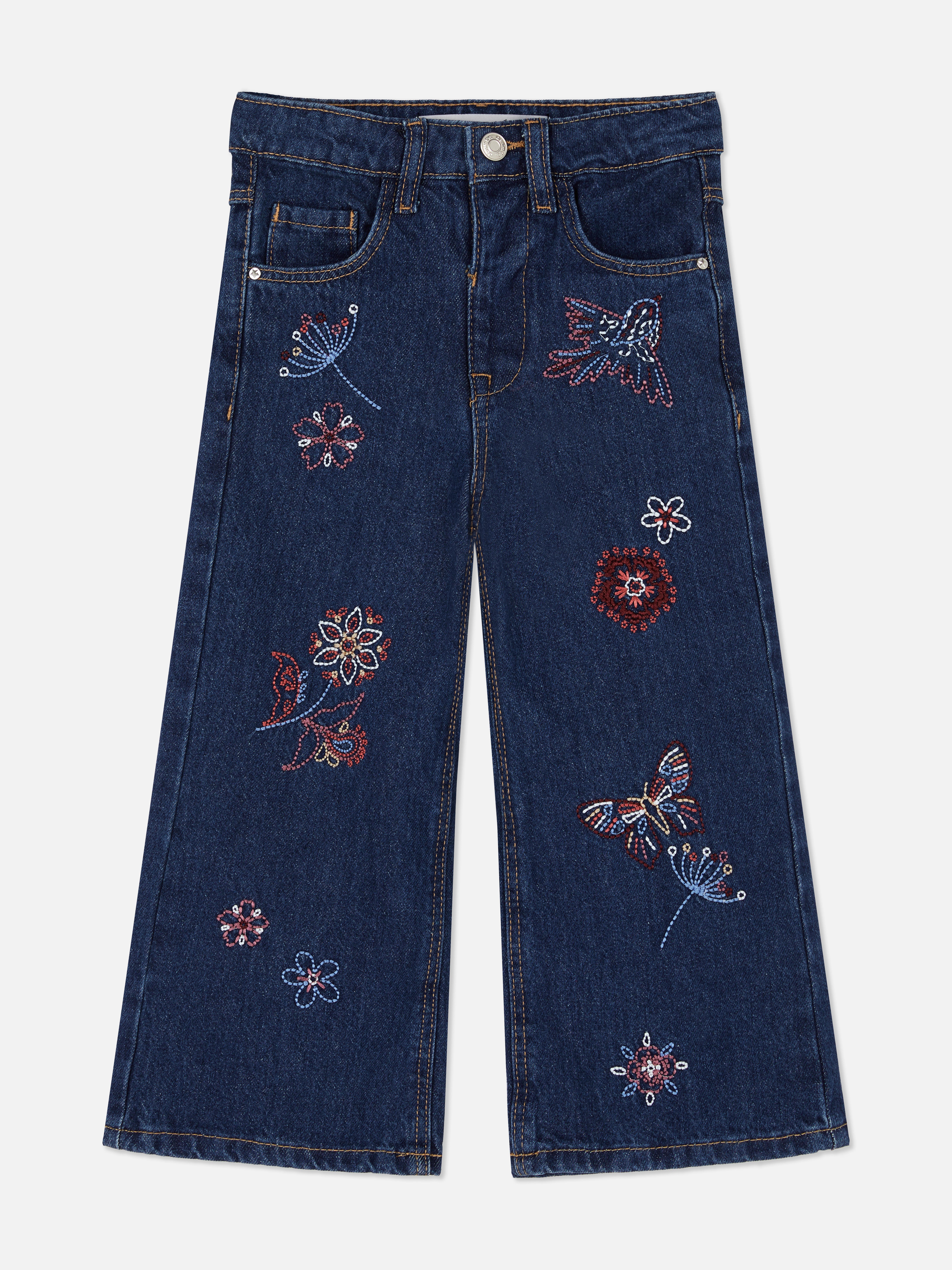 1.5-8yrs | Embroidered Wide Leg Jeans