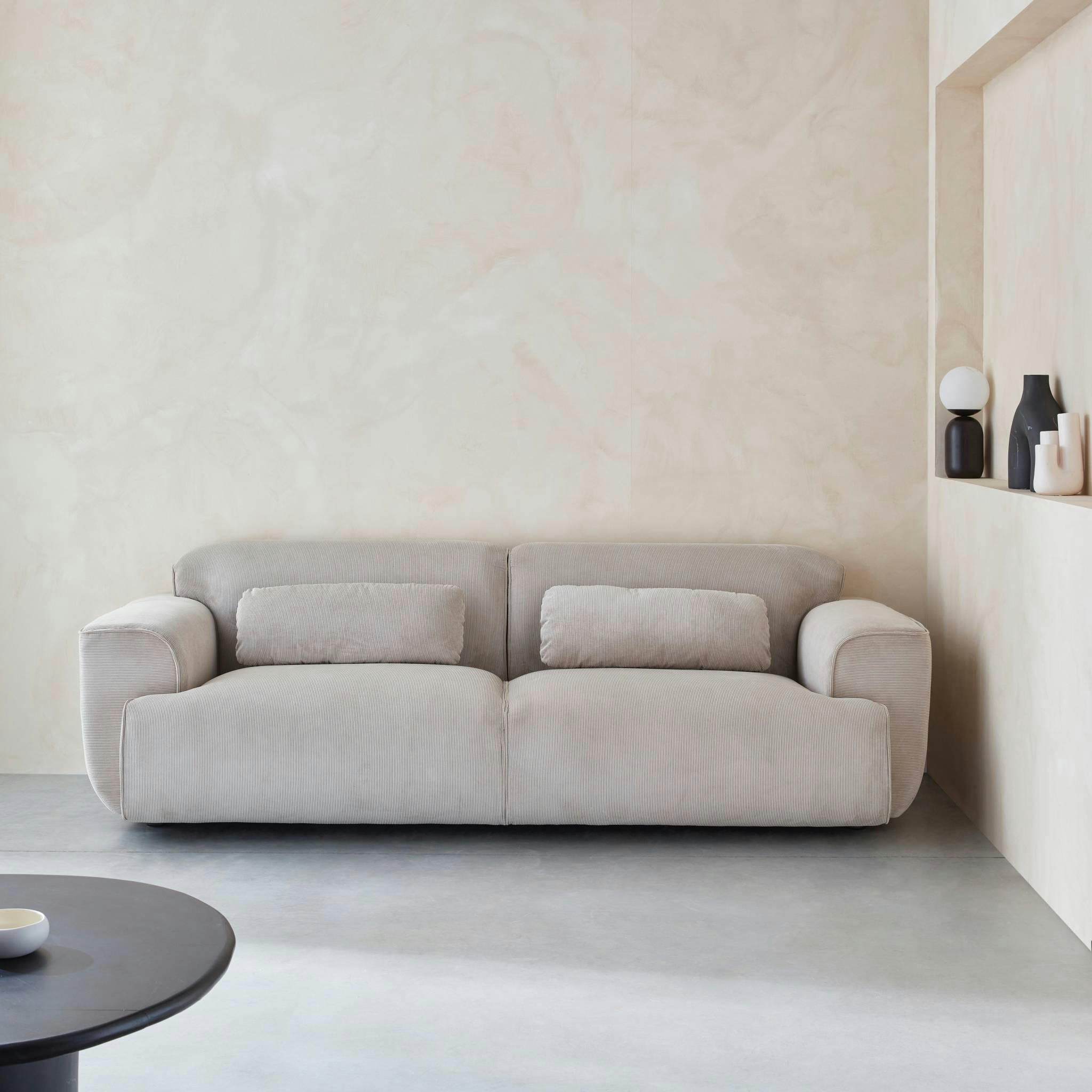 WALLAS - Canapé 3 places tissu velours côtelé beige