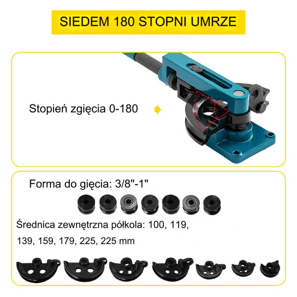 Giętarka do rur ręczna 10-25 mm, 7 matryc do miedzi/mosiądzu/aluminium
