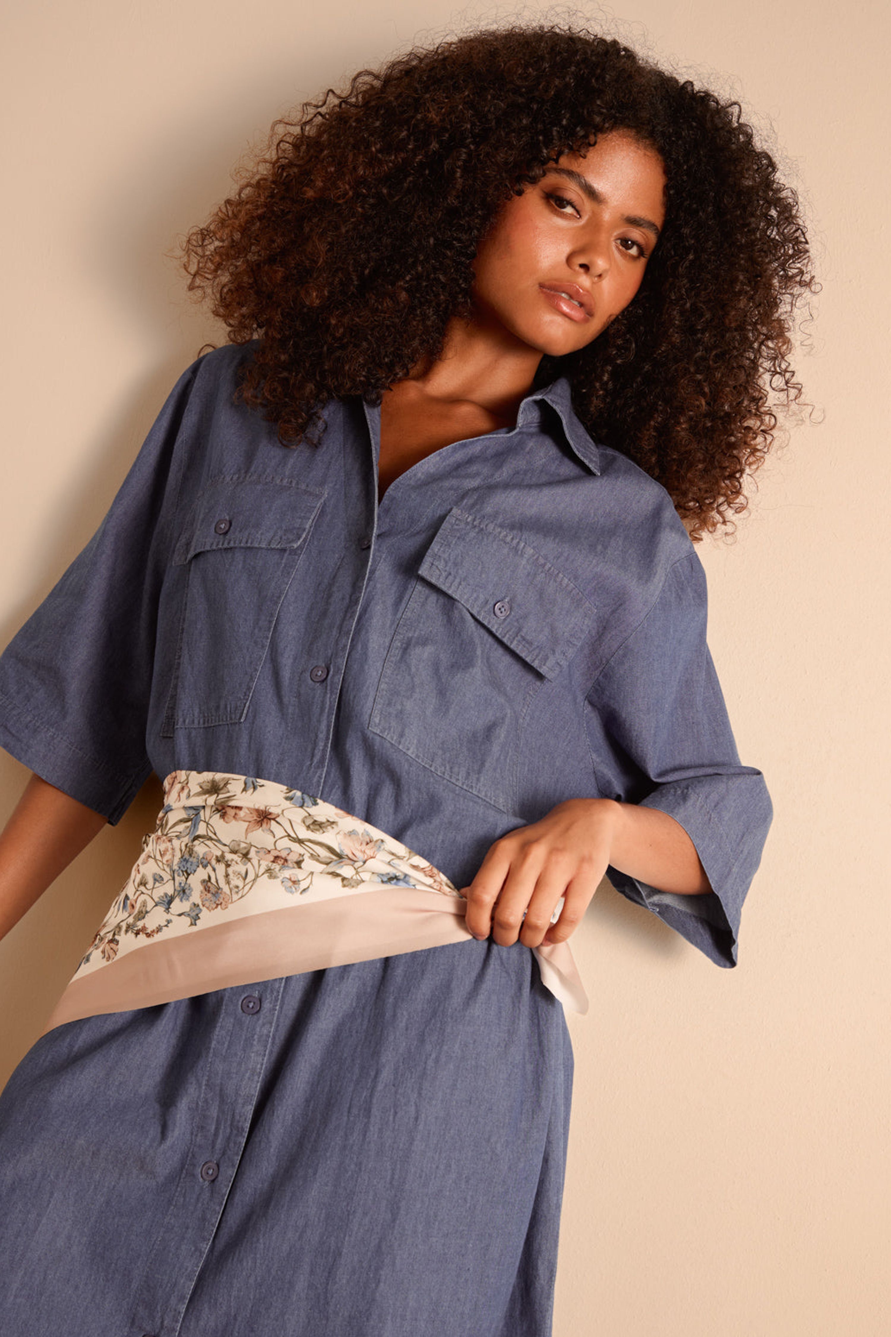 Blue Vanilla Blue Button Front Denim Shirt Dress
