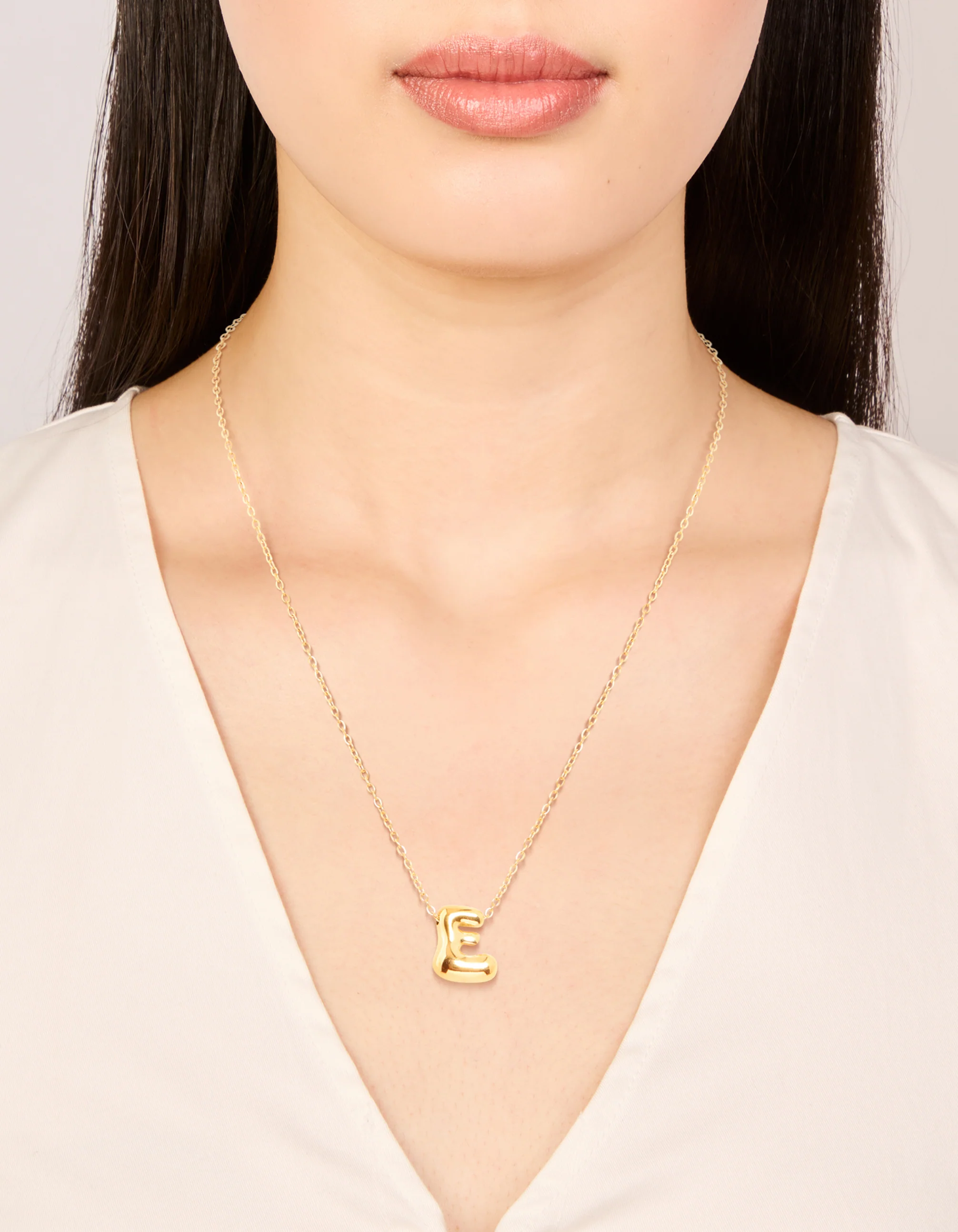 Waterproof Gold Plated Stainless Steel Large Bubble Letter E Necklace