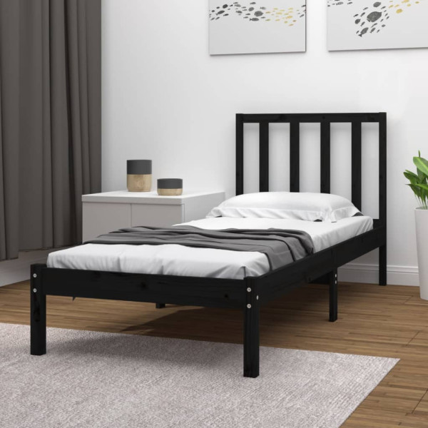 Rama łóżka czarna lite drewno sosnowe 75x190 cm pojedyncza
