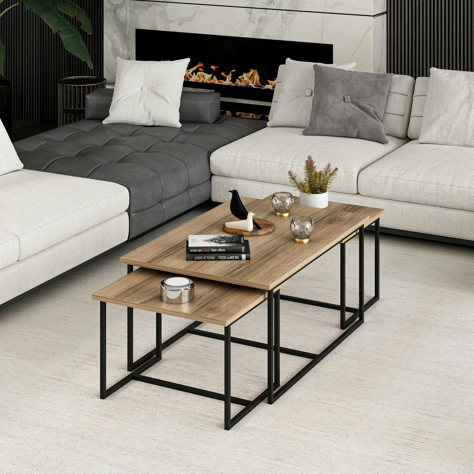 Table basse gigogne minimaliste effet noyer (lot de 3) JENA