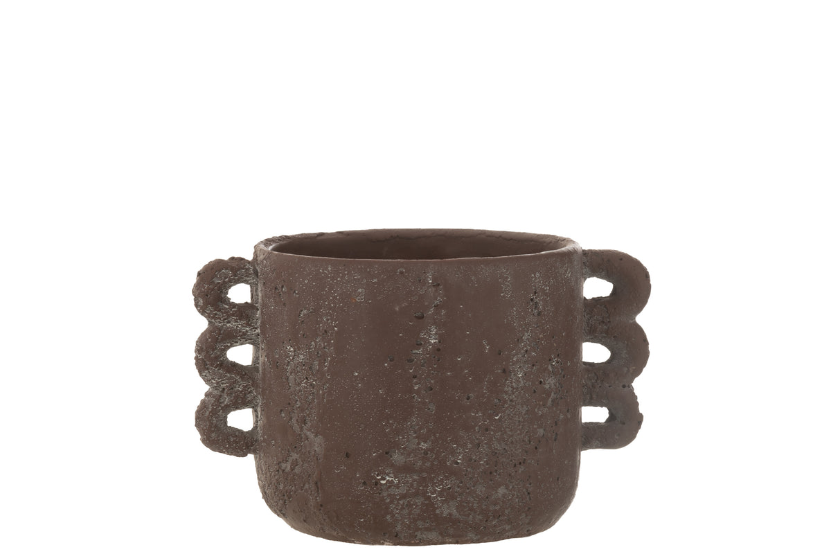 J-Line bloempot Celia - keramiek - bruin - small - 2 stuks - Ø 21 cm