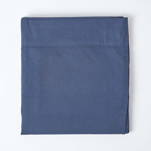 Drap plat en lin lavé bleu marine, 240x275 cm - HOMESCAPES