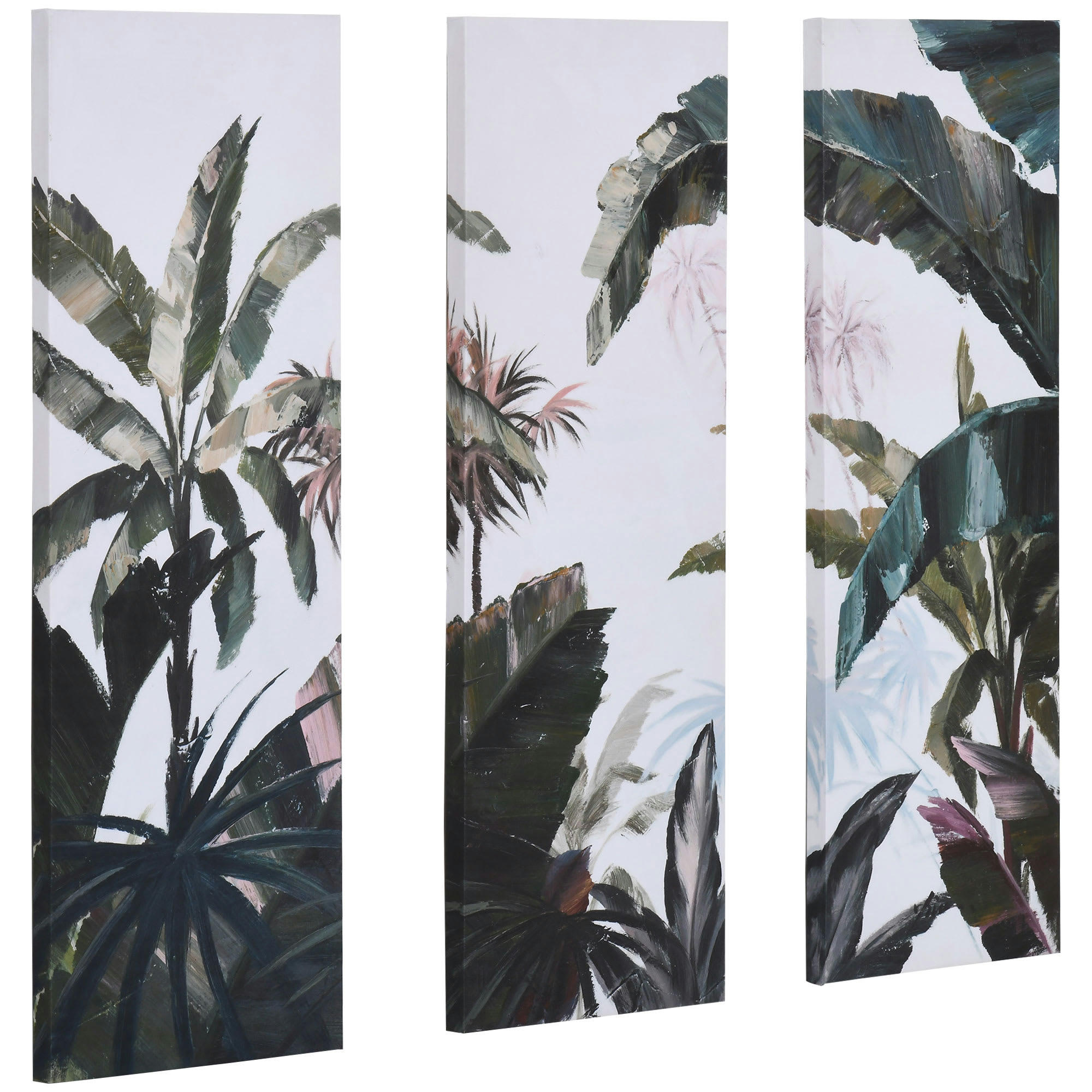 - Triptyque imprimé et peint paysage tropical - dim. 90L x 30l cm (x3)