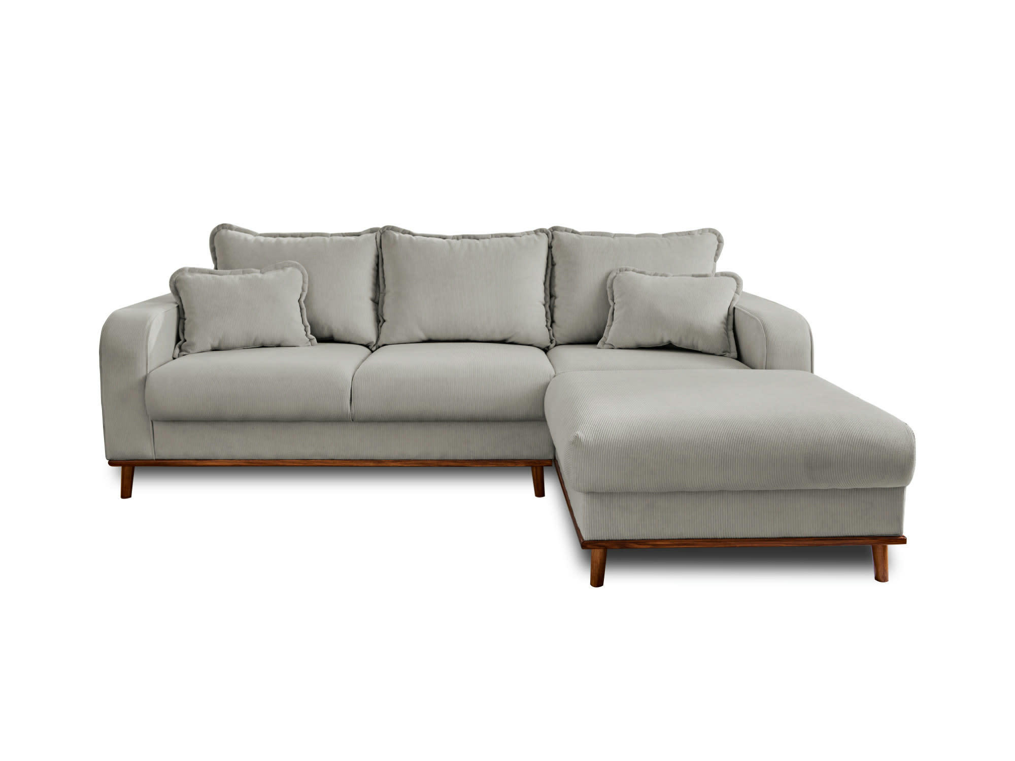 BILLIE - Canapé d'angle droit 4 places en velours côtelé gris clair