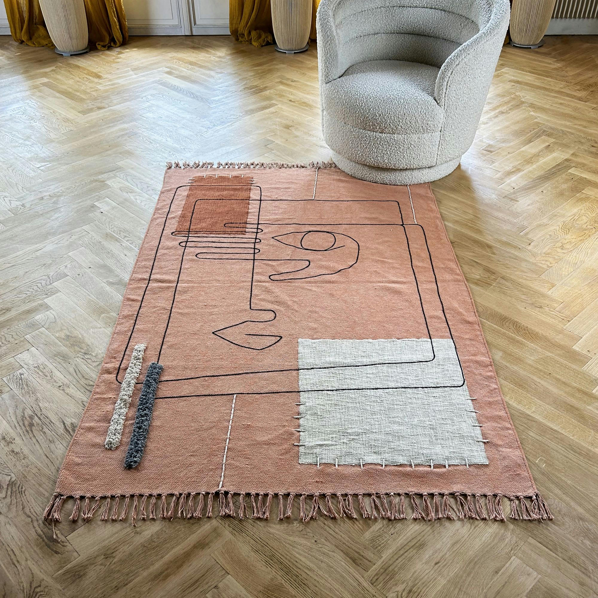 AGAFAY - Tapis en coton rose tissé 120x180cm