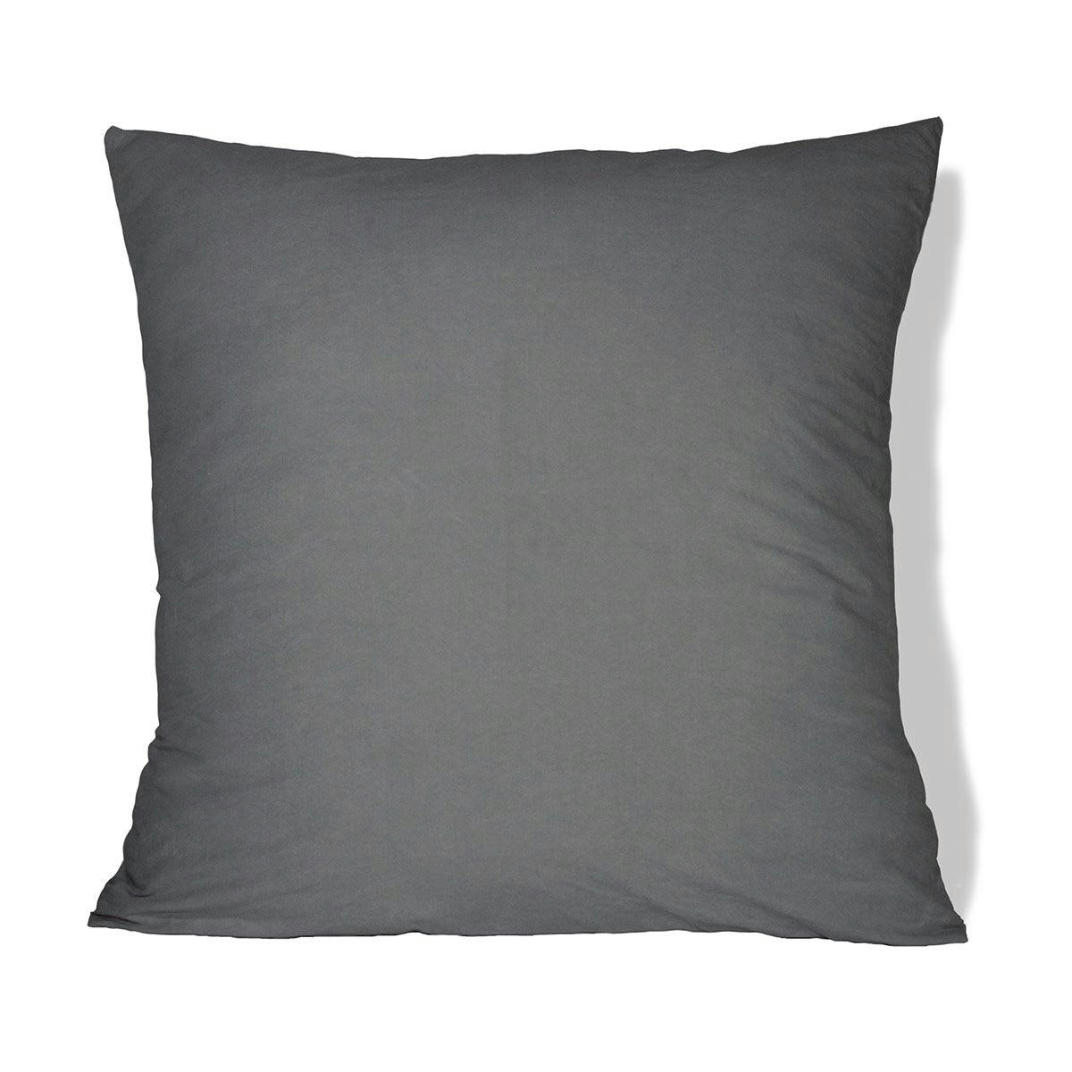 NINON - Taie d'oreiller en percale lavée gris ardoise 65x65 cm