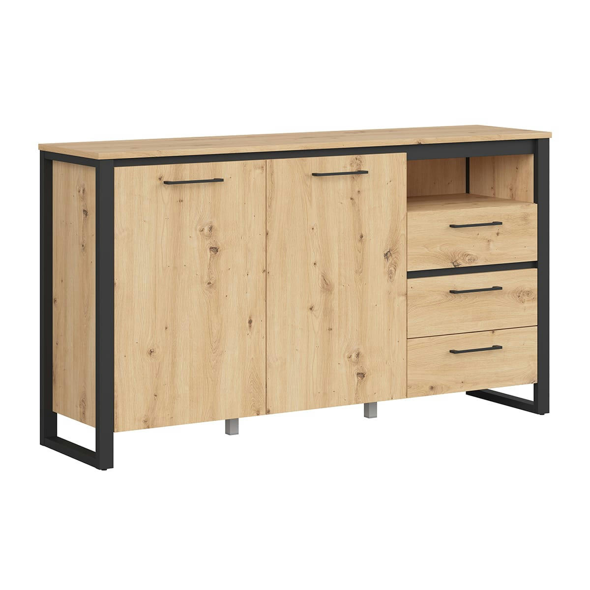 - Buffet 2 portes 3 tiroirs naturel et noir