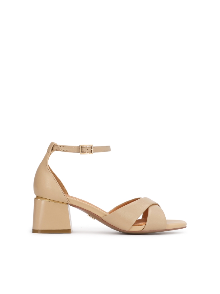 Beige wide heel sandals with full heel