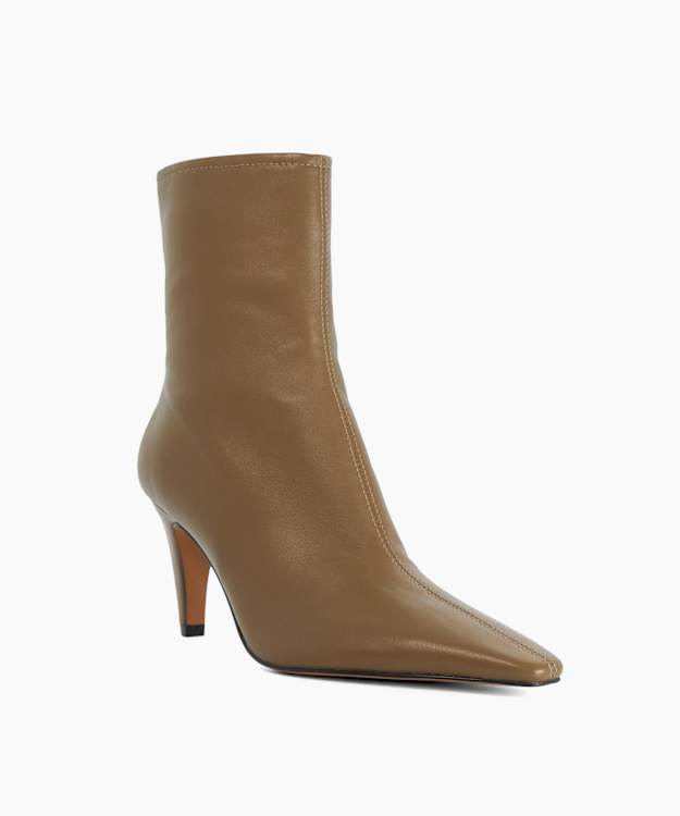Overt Khaki - Leather Heeled Ankle Boots
