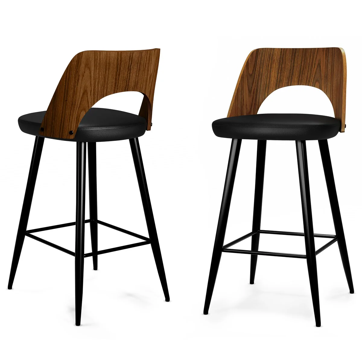 WYNDENHALL Sevyn Contemporary 16 Counter Height Stool (Setof 2) in Black PU faux leather - 18.9 D x 17.5 W x 35.4H