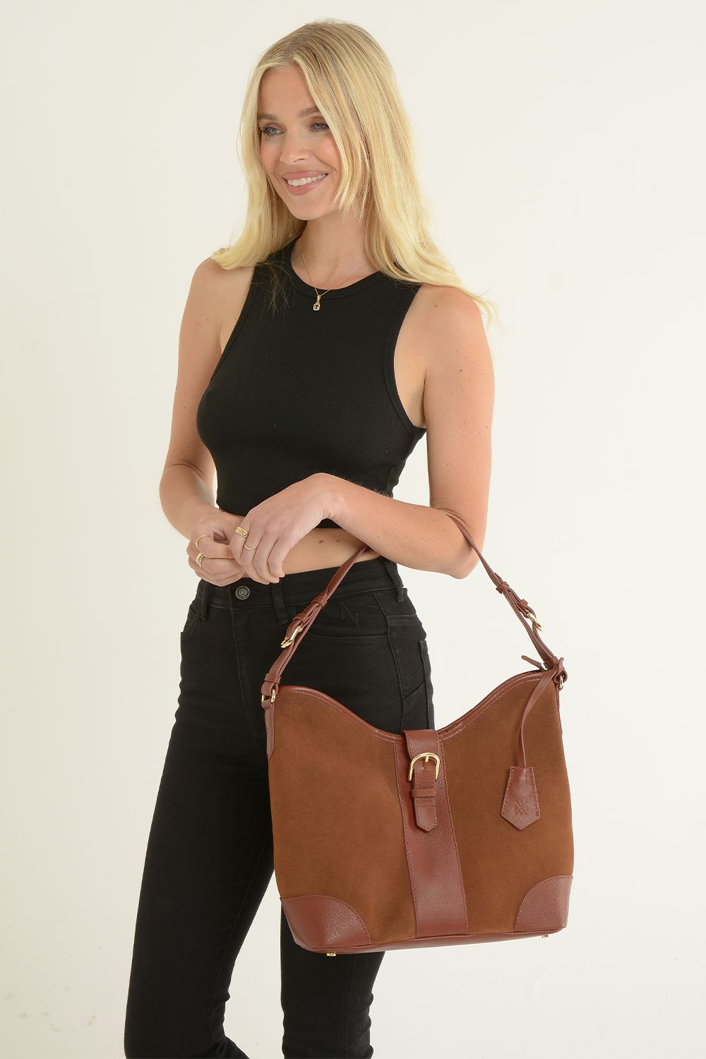 Ashwood Leather Tesoro Toscano' Top Zip Soft Suede Leather Shoulder Bag