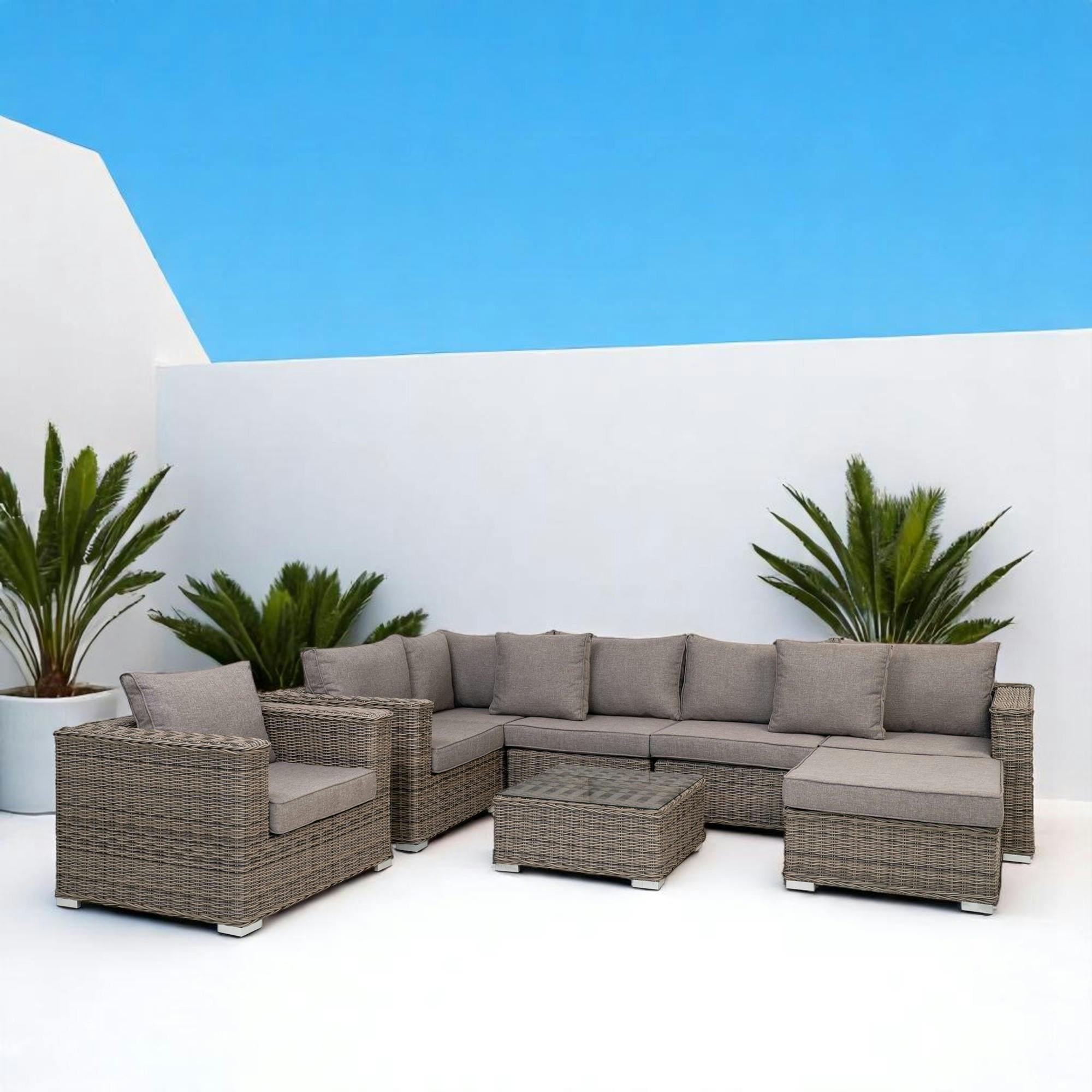 Salon de jardin en rotin synthétique gris (8 éléments) MENDOZA