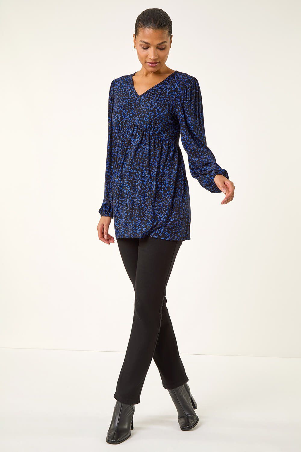 Roman Abstract Print V-Neck Tunic Top
