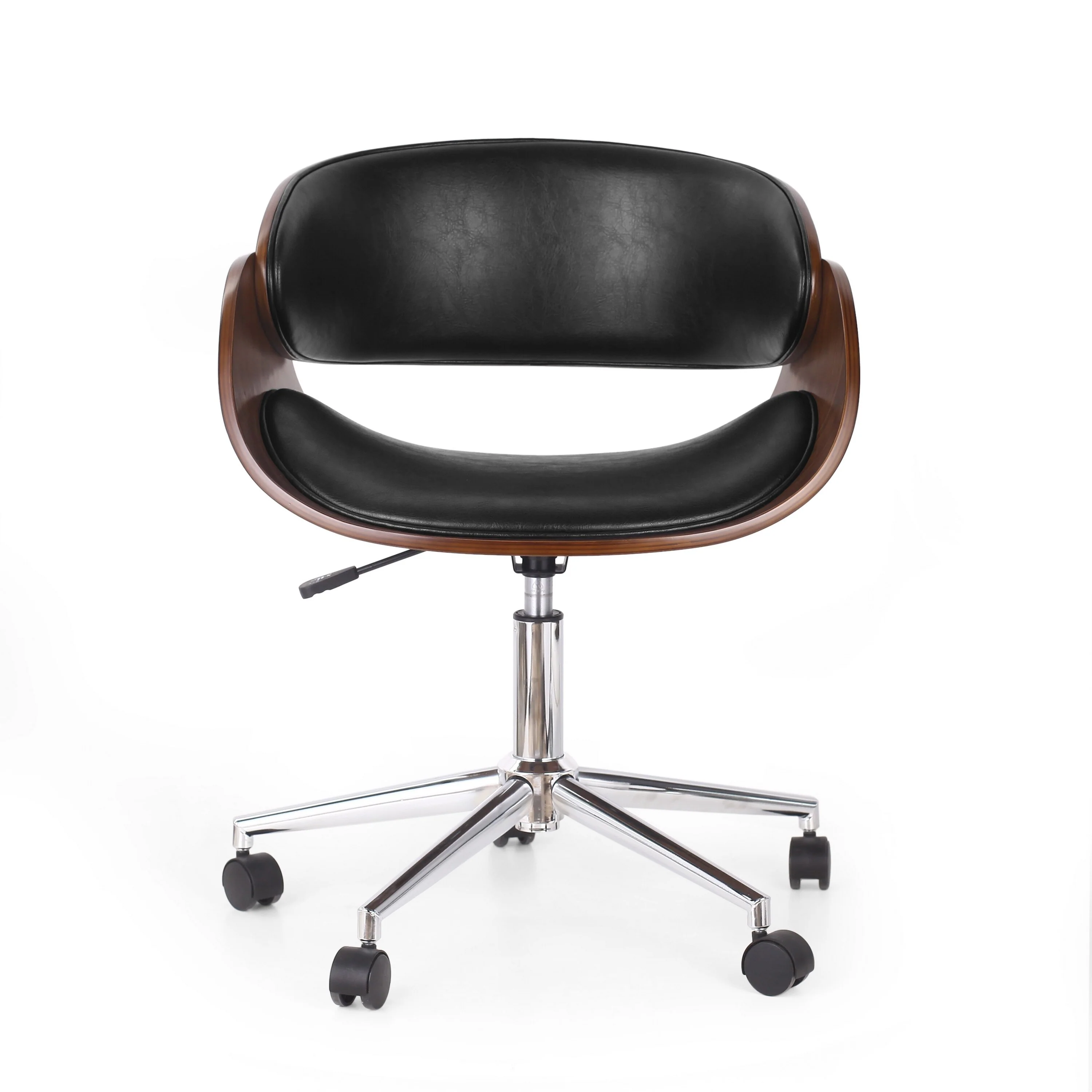 Rimi Swivel Office Chair, Gas Lift, Brown, Black Faux Leather, Chrome