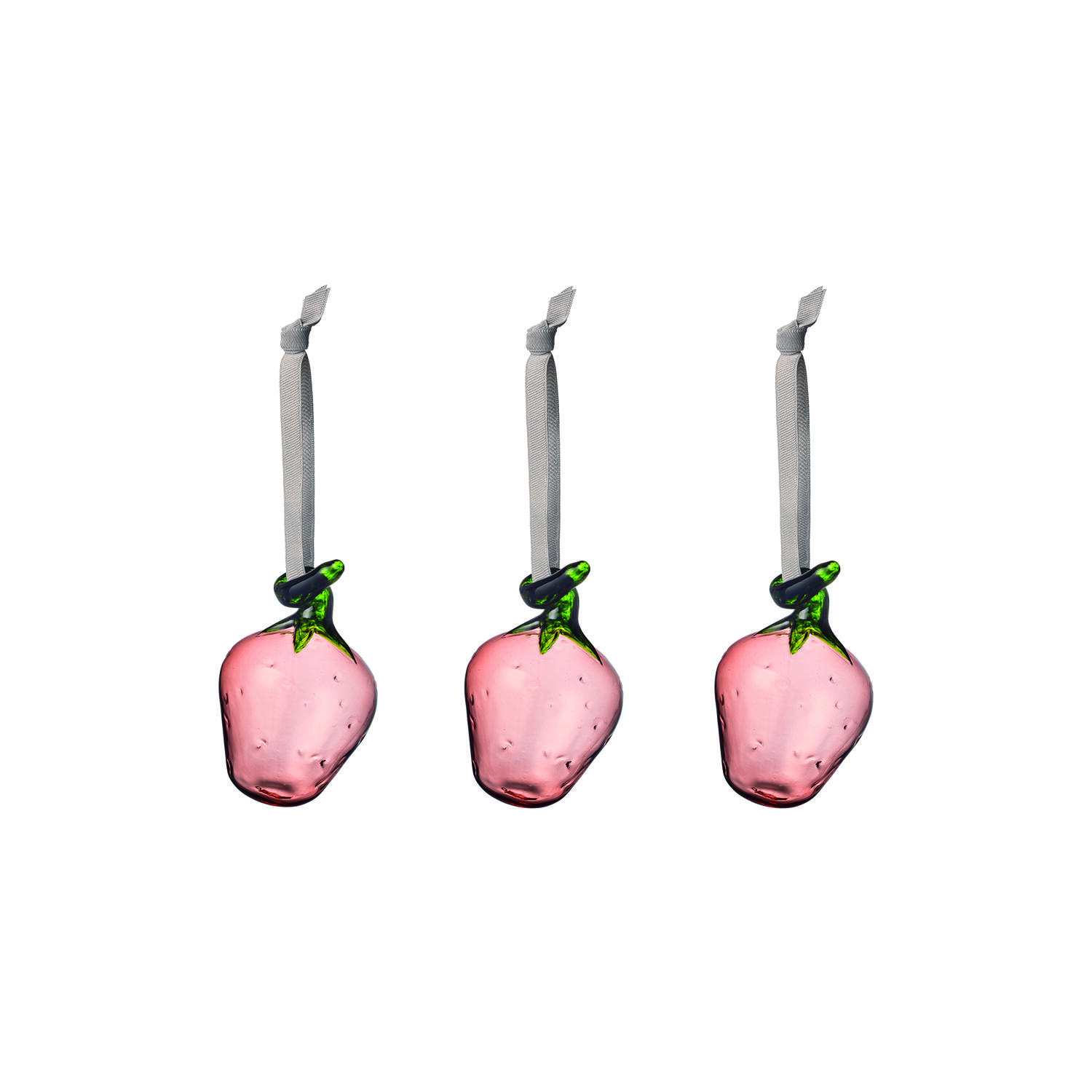 Glass jordb&aelig;r 3-pak, pink