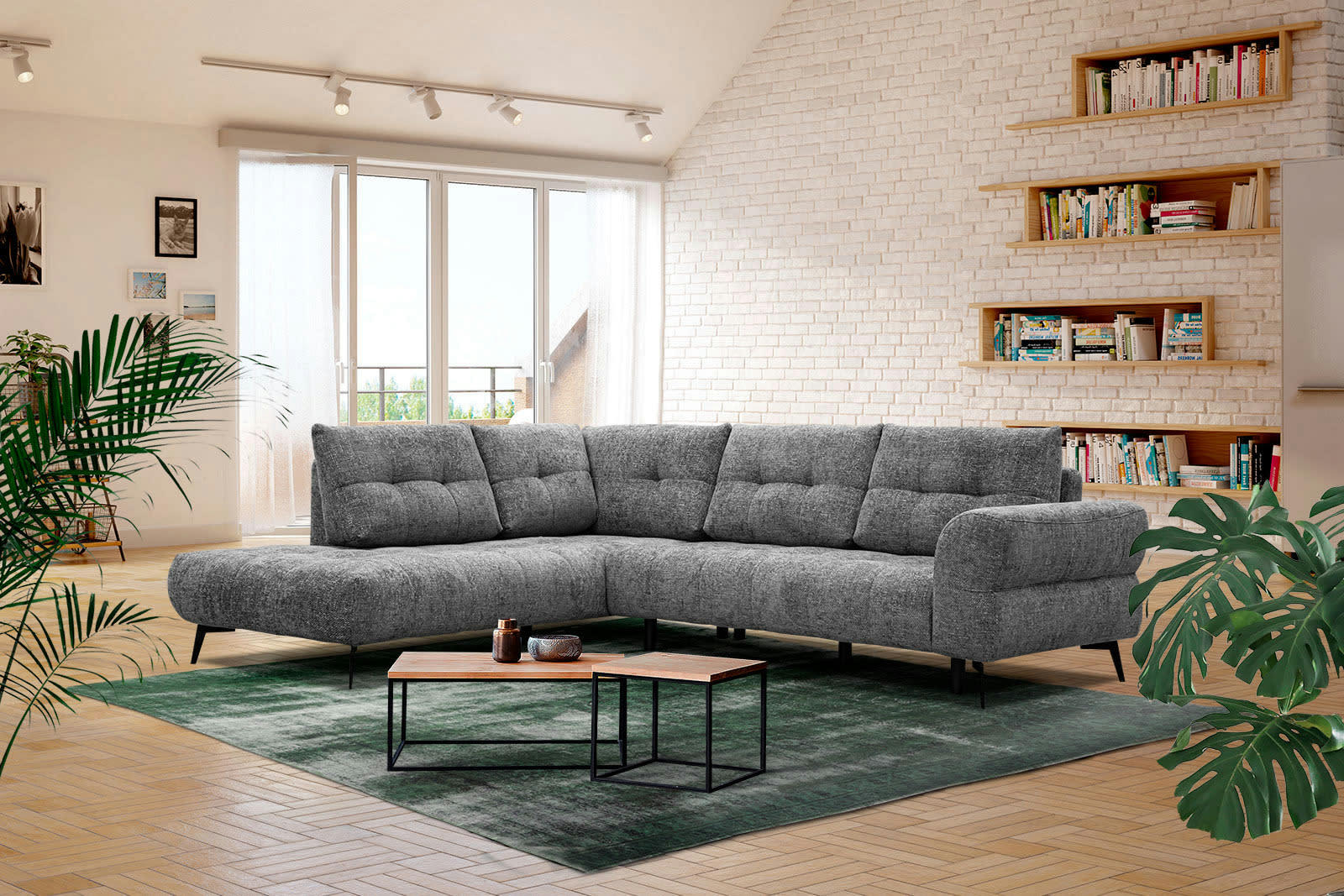 SALVINI - Canapé d'angle gauche 5 places tissu graphite