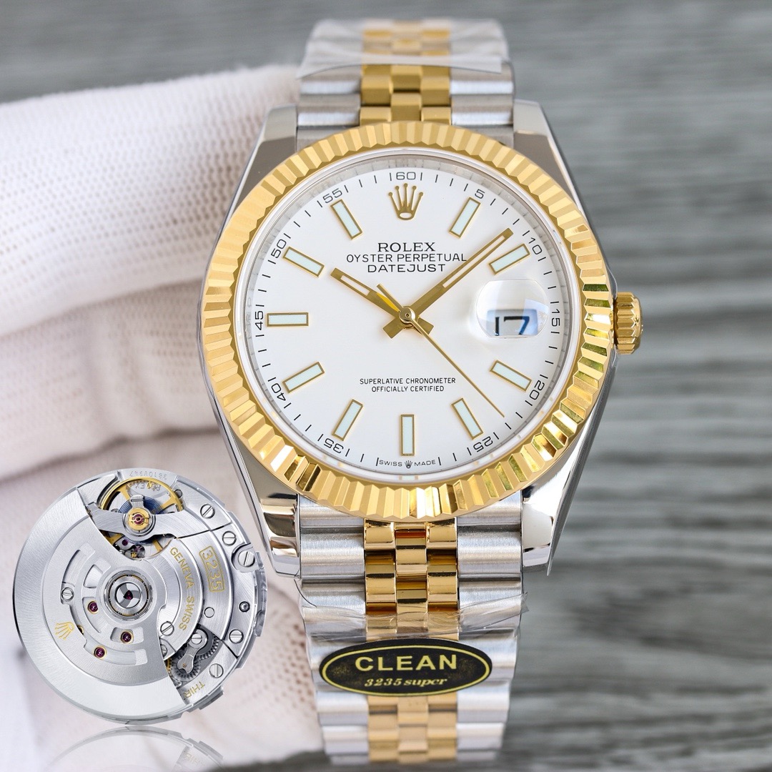 Rolex Datejust 41 Yellow Rolesor Fluted Bezel White Dial Jubilee Watch -13