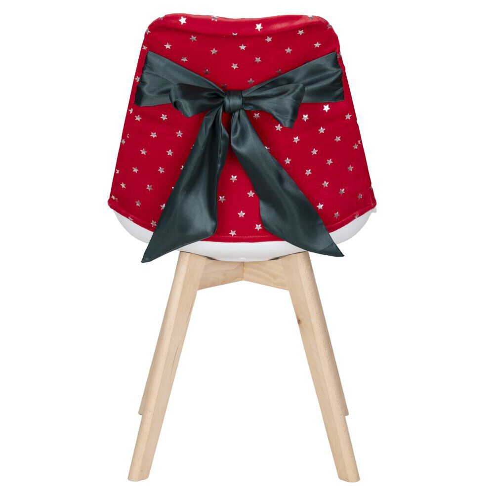 Housse de chaise No&euml;l à pois avec noeud amovible L40X50XH40 cm polyester (2 modèles rouge ou vert)