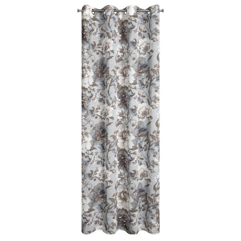 Zasłona na przelotkach w stylu eko w kwiaty SANDRA 140X250 popielata