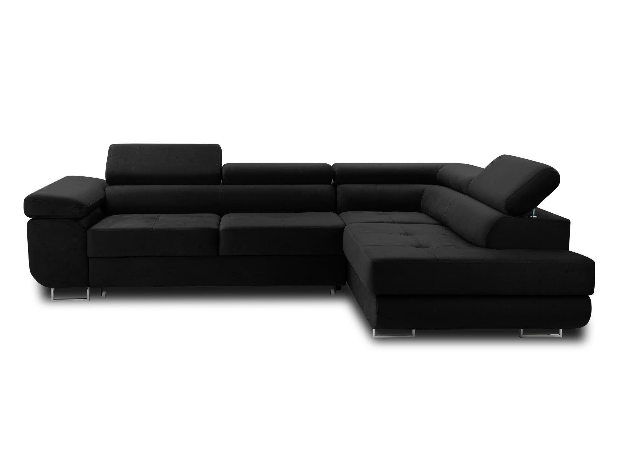 PABLO - Canapé d'angle droit convertible 5 places en velours noir