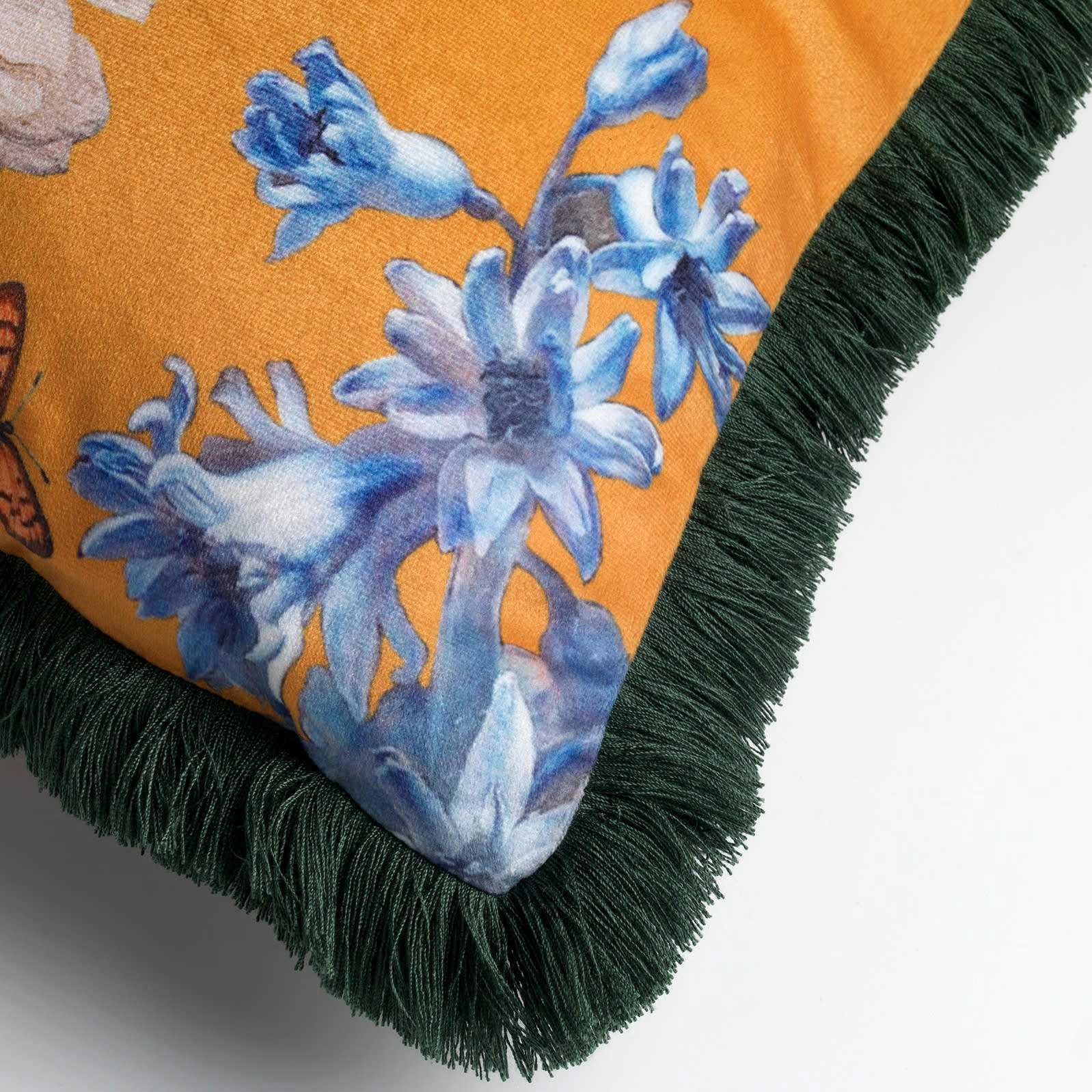 - Coussin - jaune en velours 45x45 cm avec motif fleuri