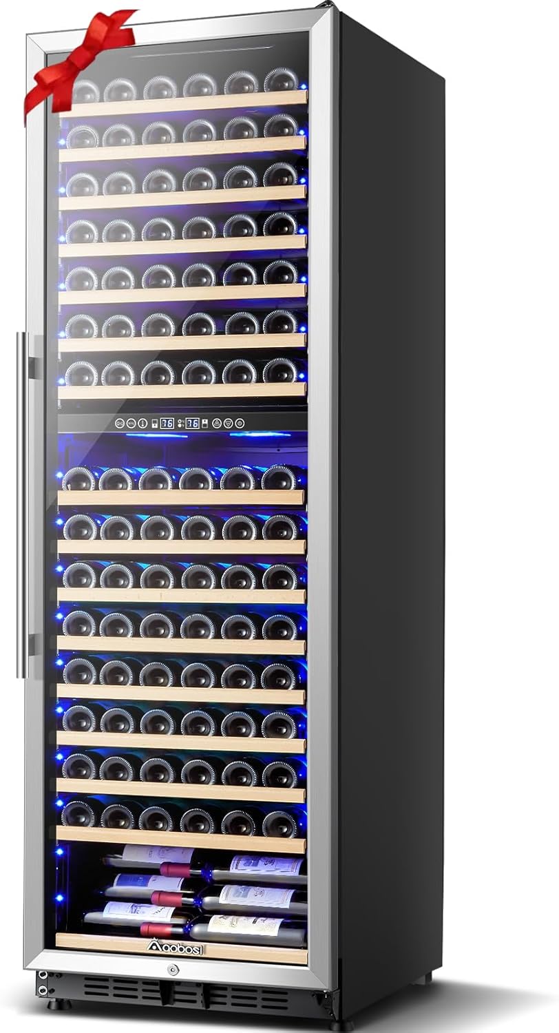 AAOBOSI Wine Cooler Refridgerator 24 Inch, 176 Bottles Dual Zone Wine Fridge with Double-Layer Tempered Glass Door and Temperature Memory Fuction,Built-in or Freestanding.