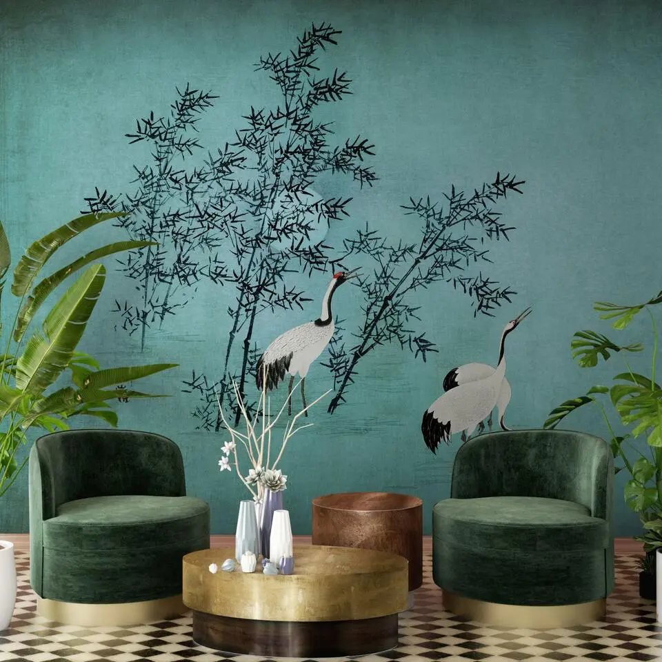 Sanders & Sanders fotobehang kraanvogels turquoise - 371 x 280 cm