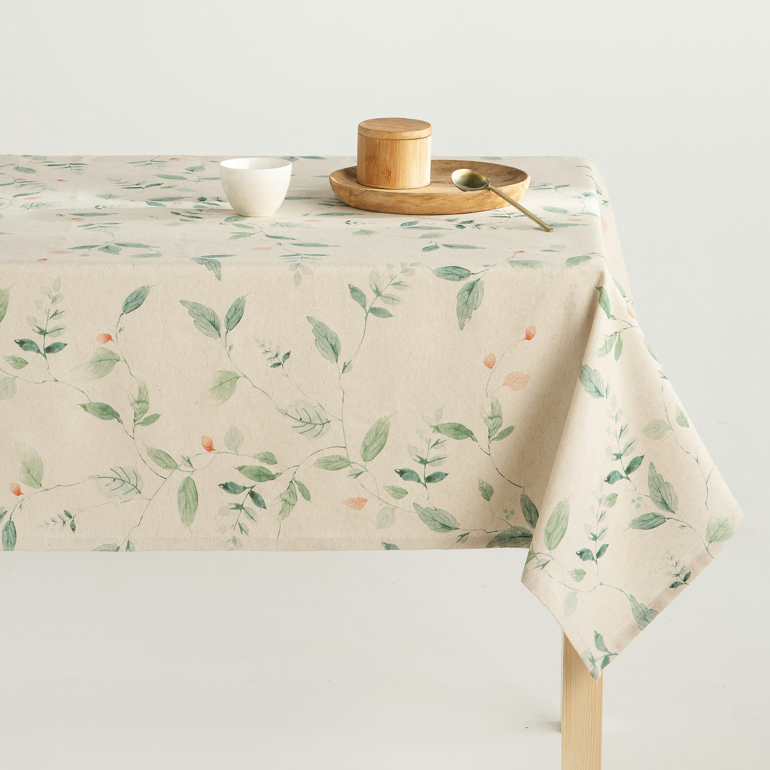 BRIS AGUA - Nappe en lin antitâche imprimée floral verde 140x200 cm