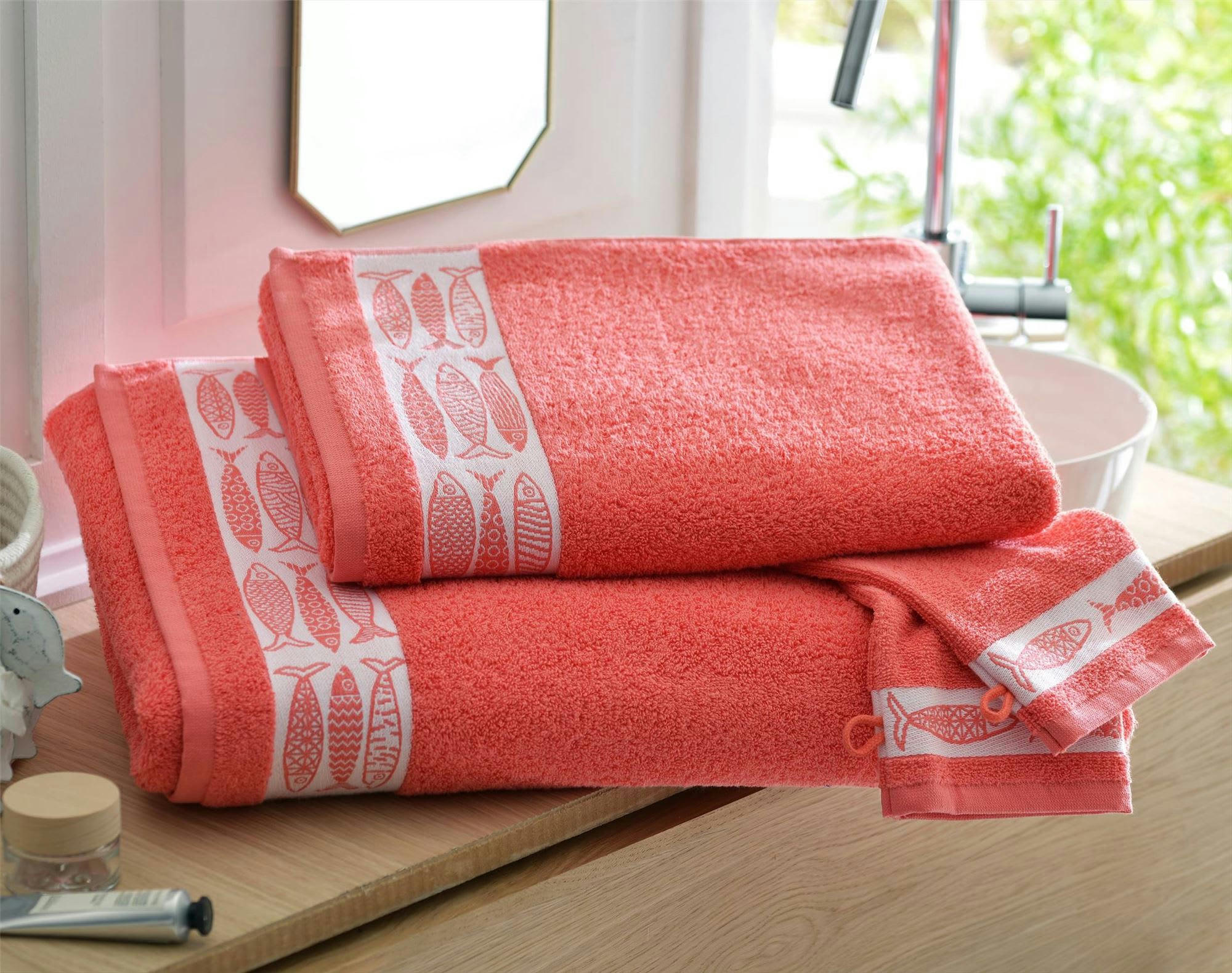 SARDINETTE - Drap de bain 70x140 orange corail en coton 450 g/m²