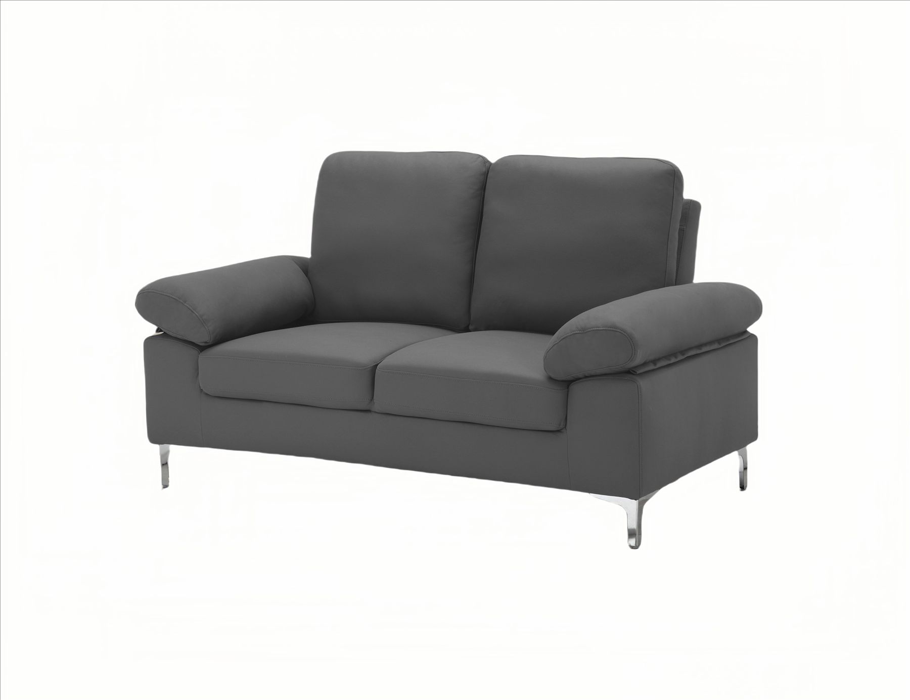 KOSY KOALA Modern Two Seater Sofa Grey Fabric with Chrome Feet - Comfortable Couch with Cushion for Living Room, Bedroom or Office