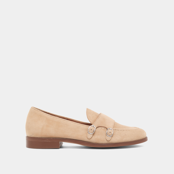 Mocassins à bouts ronds et bouclesen velours camel | DRIZZA
